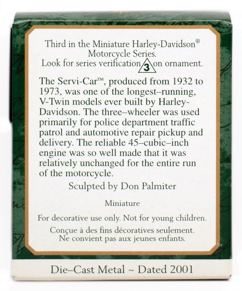 1947 Servi - Car #3 Harley Davidson Motorcycle 2001 Miniature Keepsake Ornament