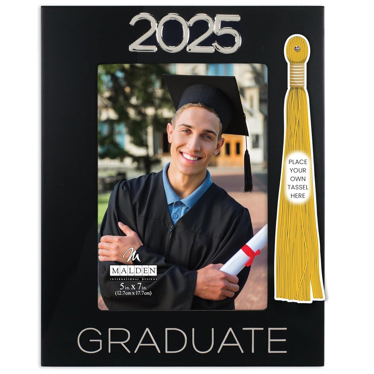 2025 Graduate Black Picture Frame Holds Tassel and 5"x7" Photo