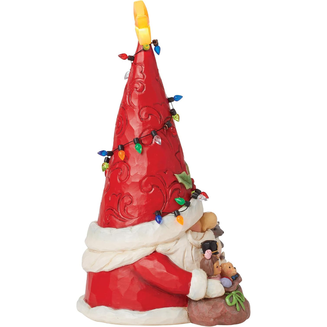 Shore Heartwood Creek Gnome Santa Wrapped in Lights Lit Figurine, 9.25"