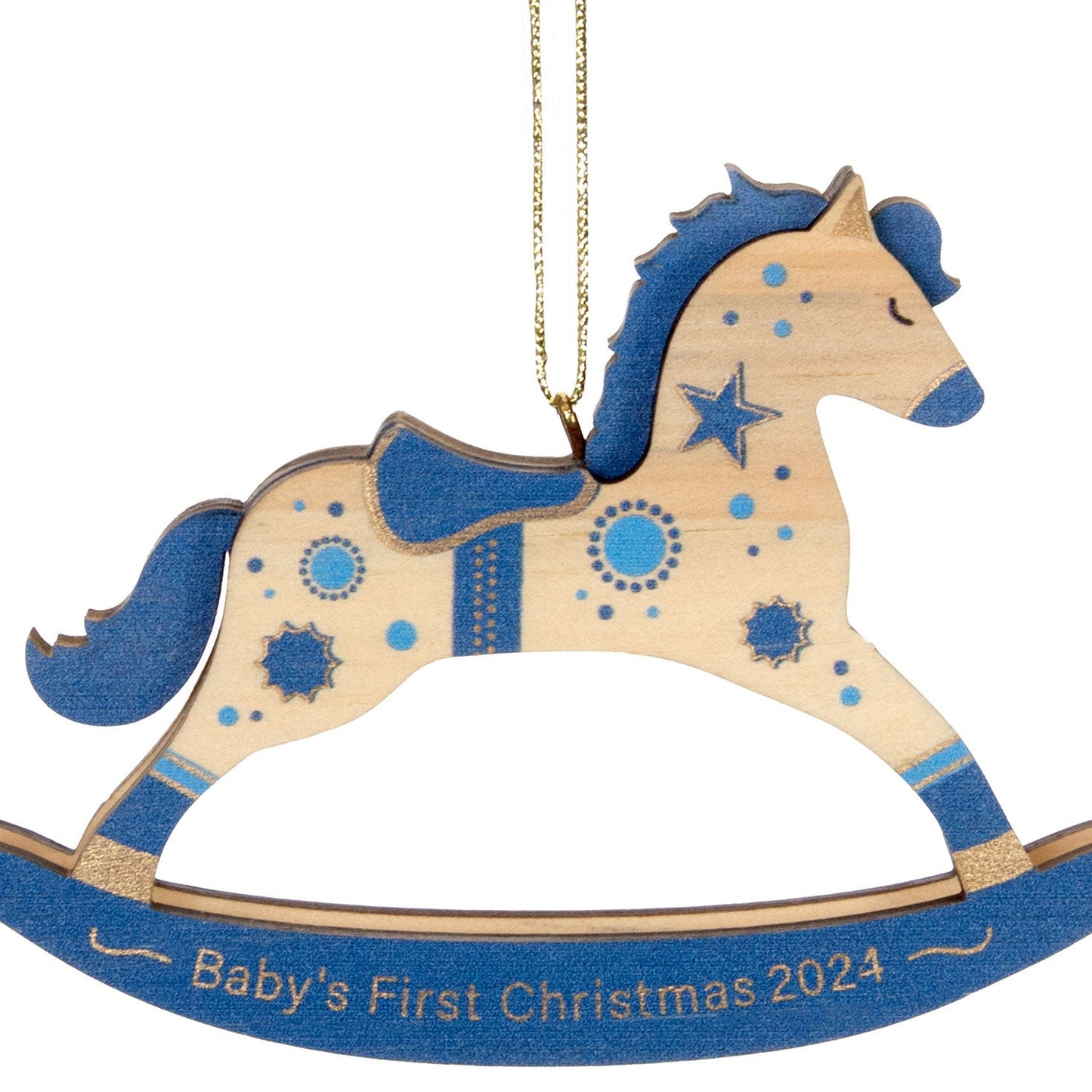 Baby Boy's First Christmas Rocking Horse 2024 Wood Keepsake Ornament