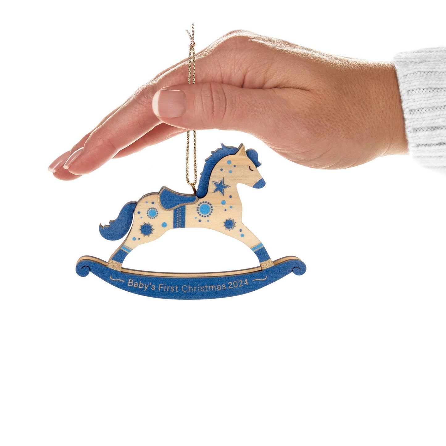Baby Boy's First Christmas Rocking Horse 2024 Wood Keepsake Ornament
