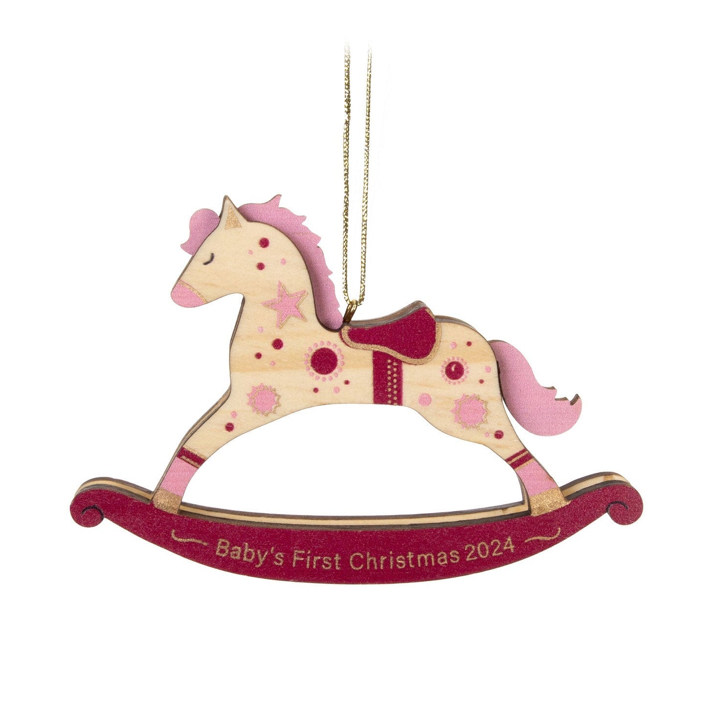 Baby Girl's First Christmas Rocking Horse 2024 Wood Keepsake Ornament