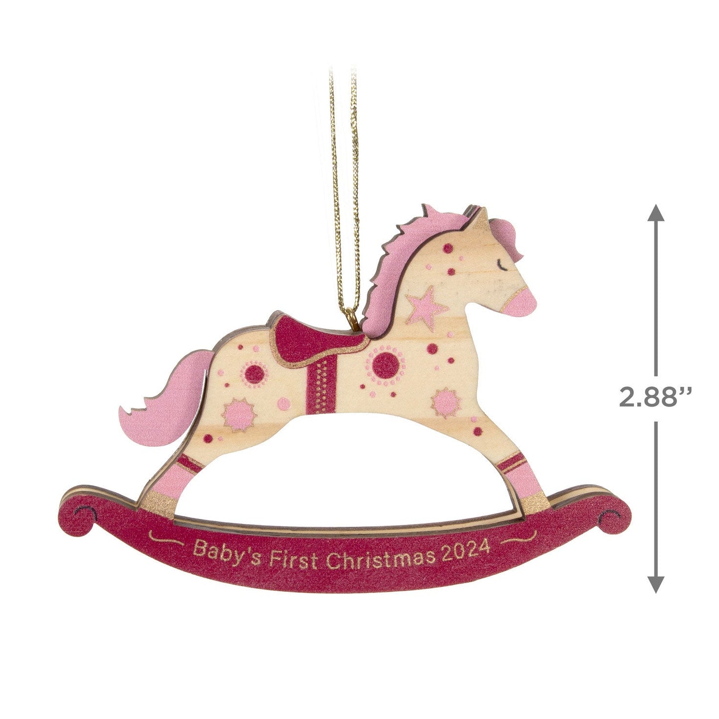 Baby Girl's First Christmas Rocking Horse 2024 Wood Keepsake Ornament
