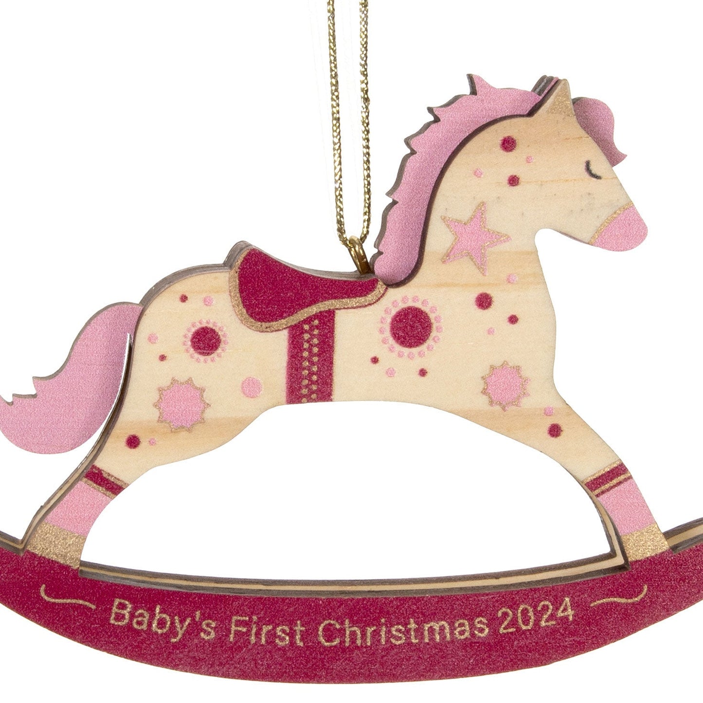 Baby Girl's First Christmas Rocking Horse 2024 Wood Keepsake Ornament