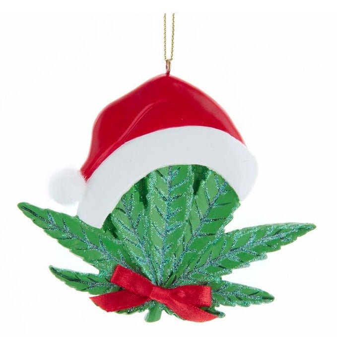 Cannabis Leaf With Santa Hat Ornament For Personalization
