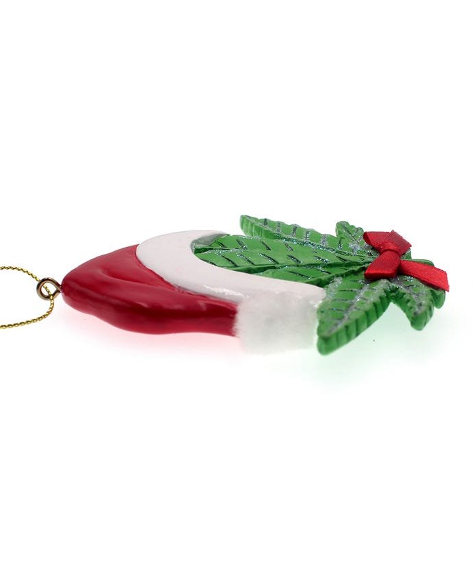 Cannabis Leaf With Santa Hat Ornament For Personalization