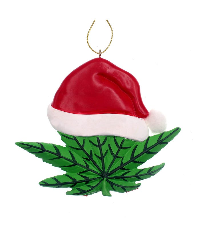 Cannabis Leaf With Santa Hat Ornament For Personalization