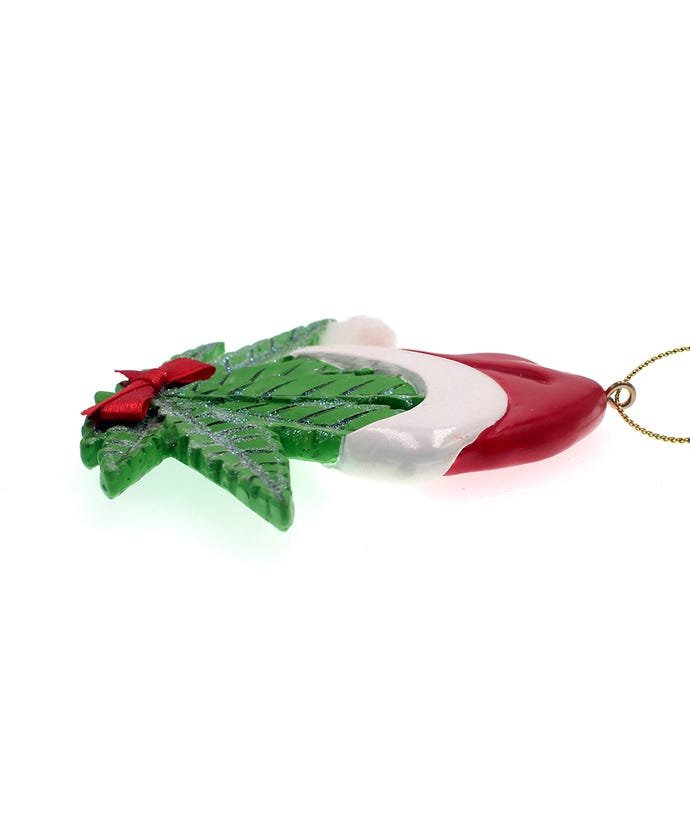 Cannabis Leaf With Santa Hat Ornament For Personalization