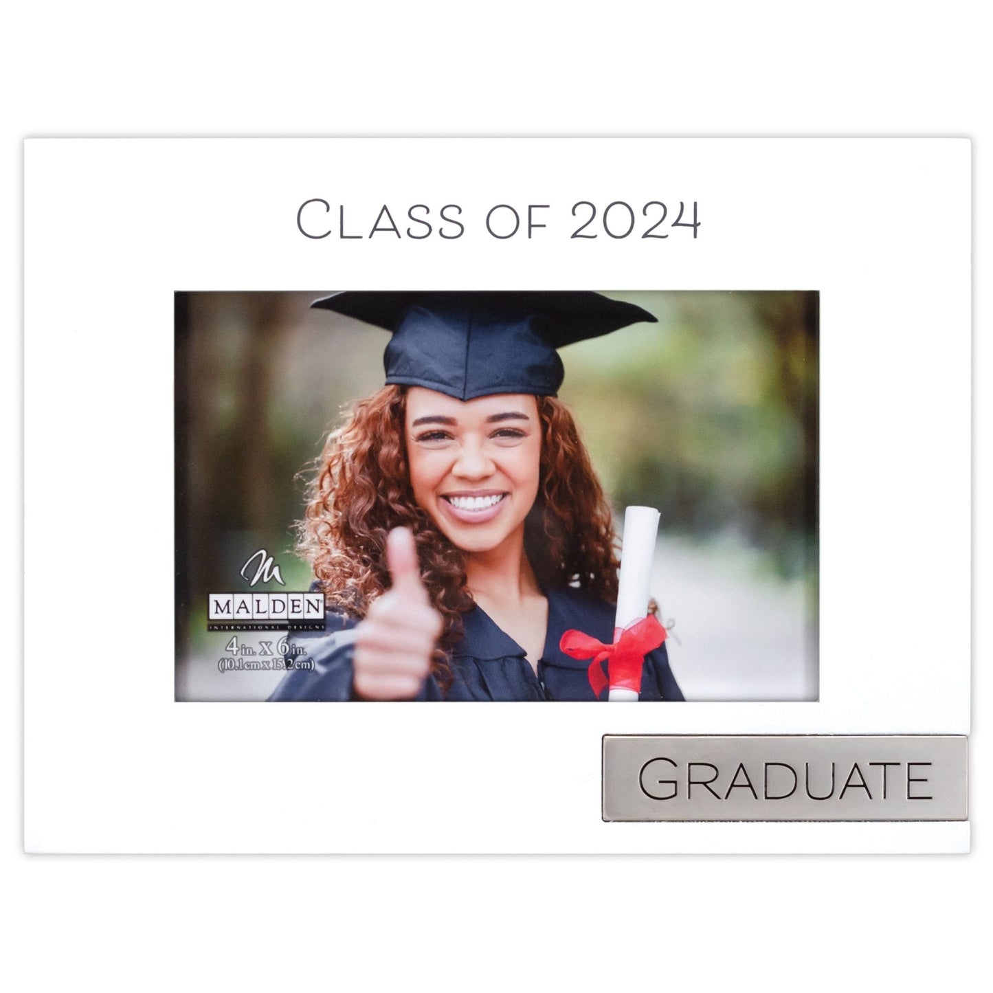Class of 2024 Graduate Rustic White Picture Frame with Metal Attachment Holds 4"x6" Photo