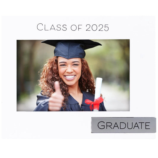 Class of 2025 Graduate Rustic White Picture Frame with Metal Attachment Holds 4"x6" Photo