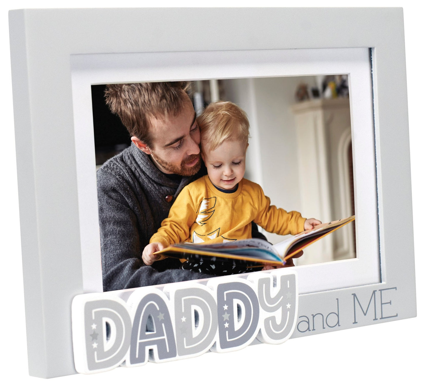 Daddy & Me White Matted Picture Frame with Word Attachment Holds 4"x6" Photo