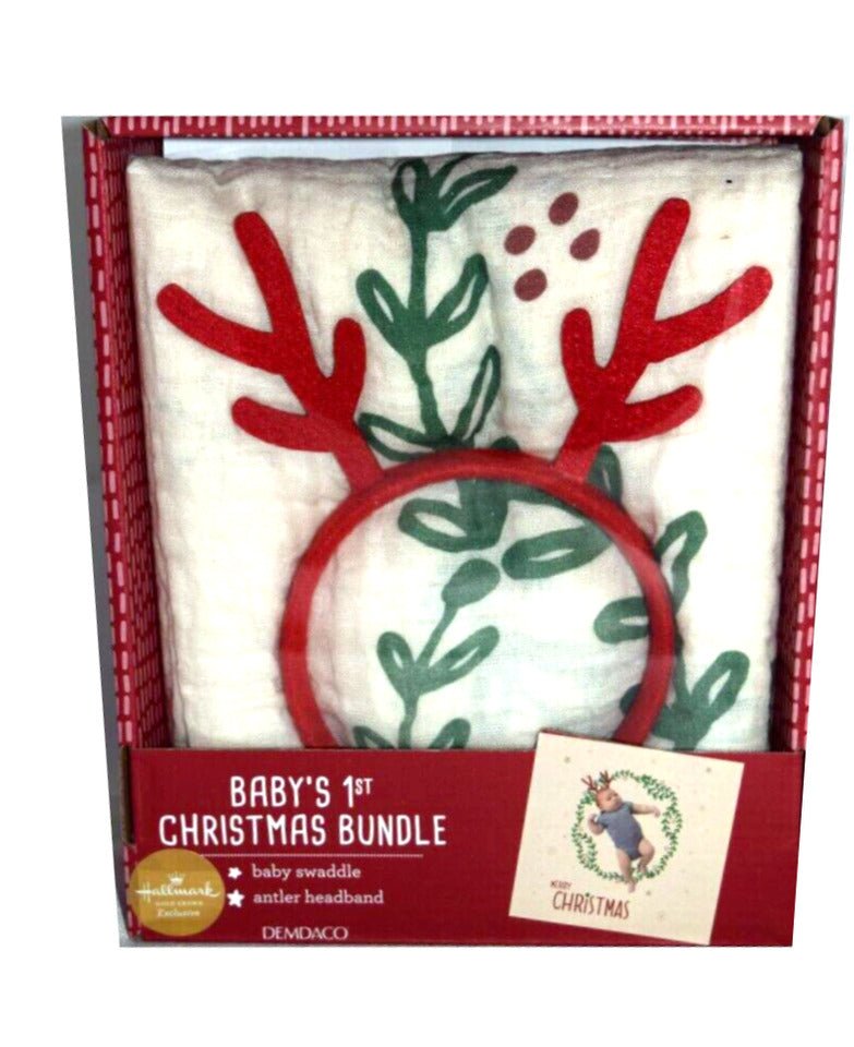 Demdaco Baby's First Christmas Reindeer Headband & Swaddle Blanket, Set of 2