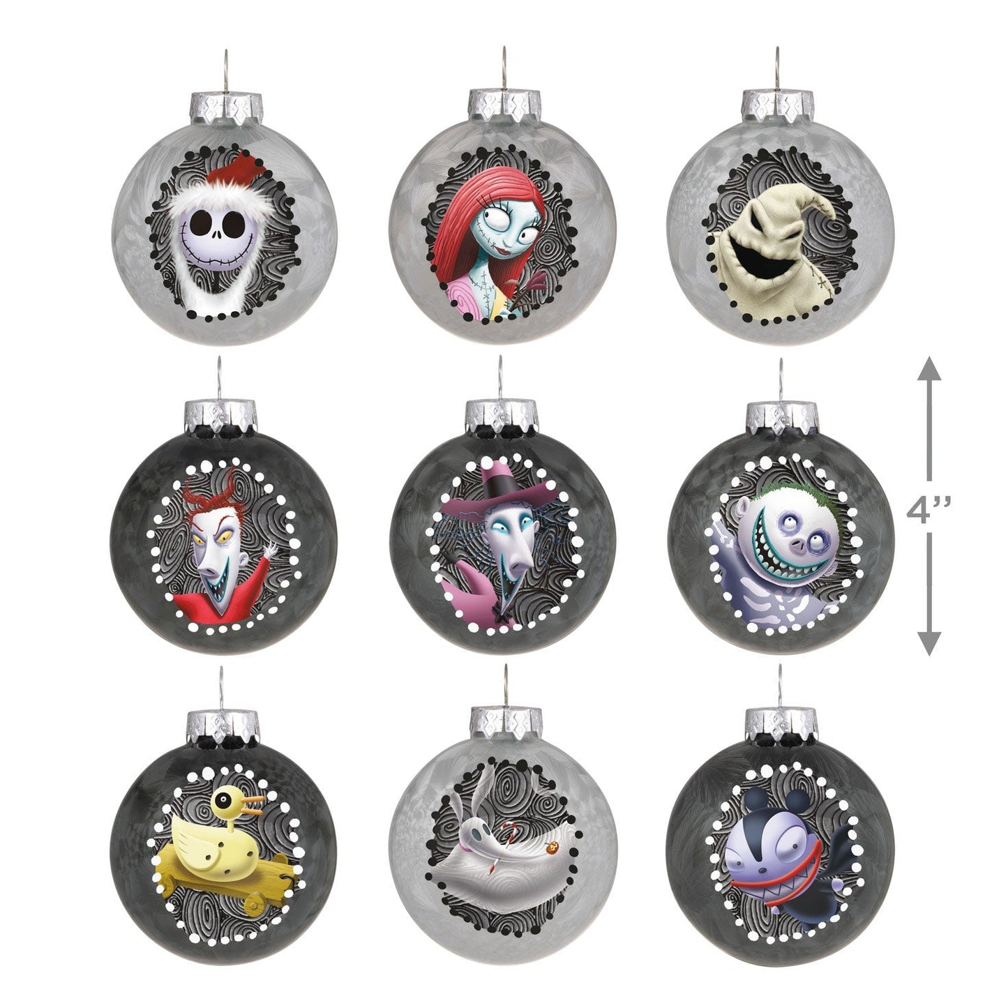 Disney Tim Burtons The Nightmare Before Christmas Halloween Town Glass, 2023 Keepsake Ornaments, Set of 9