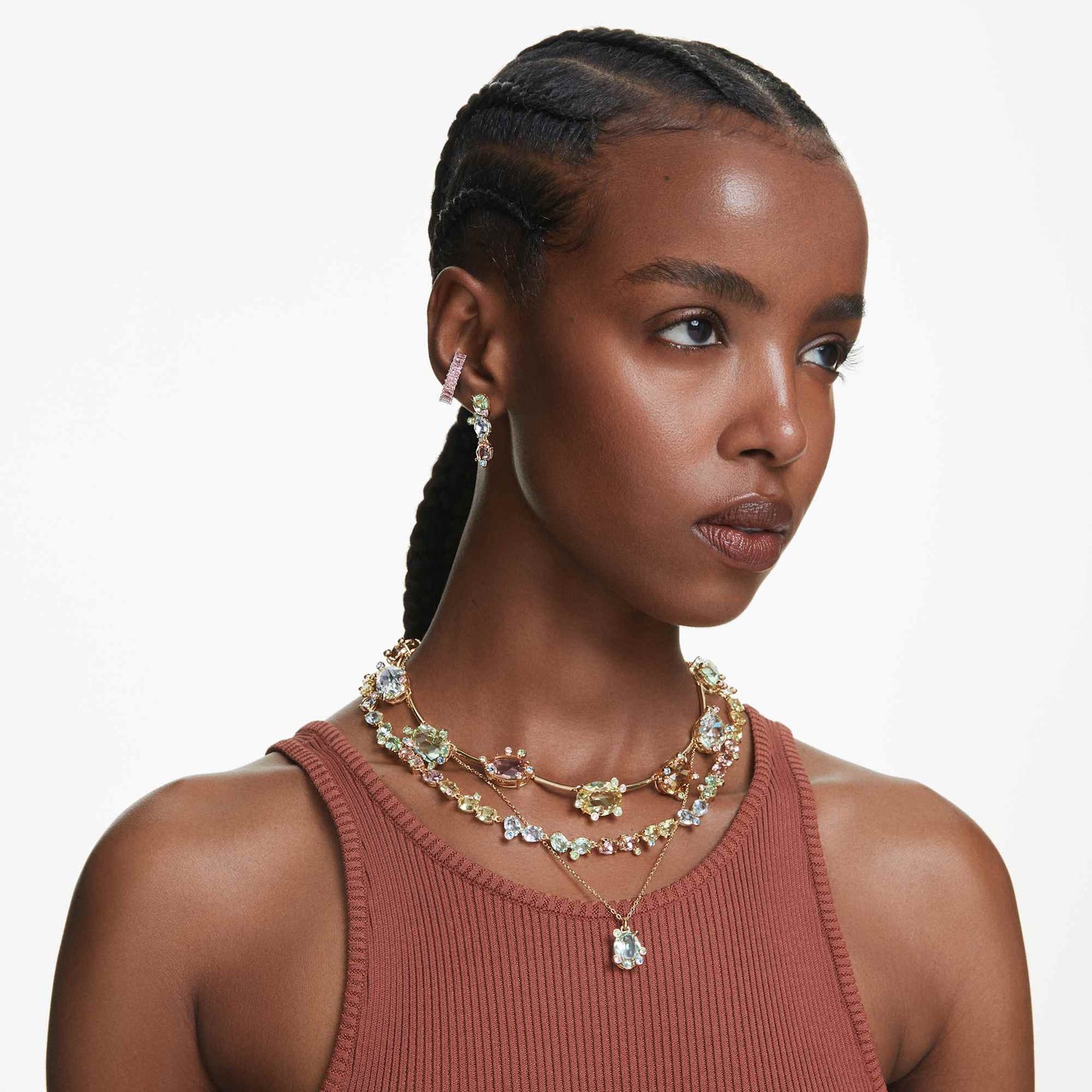 Gema pendant Mixed cuts, Multicolored, Gold - tone plated