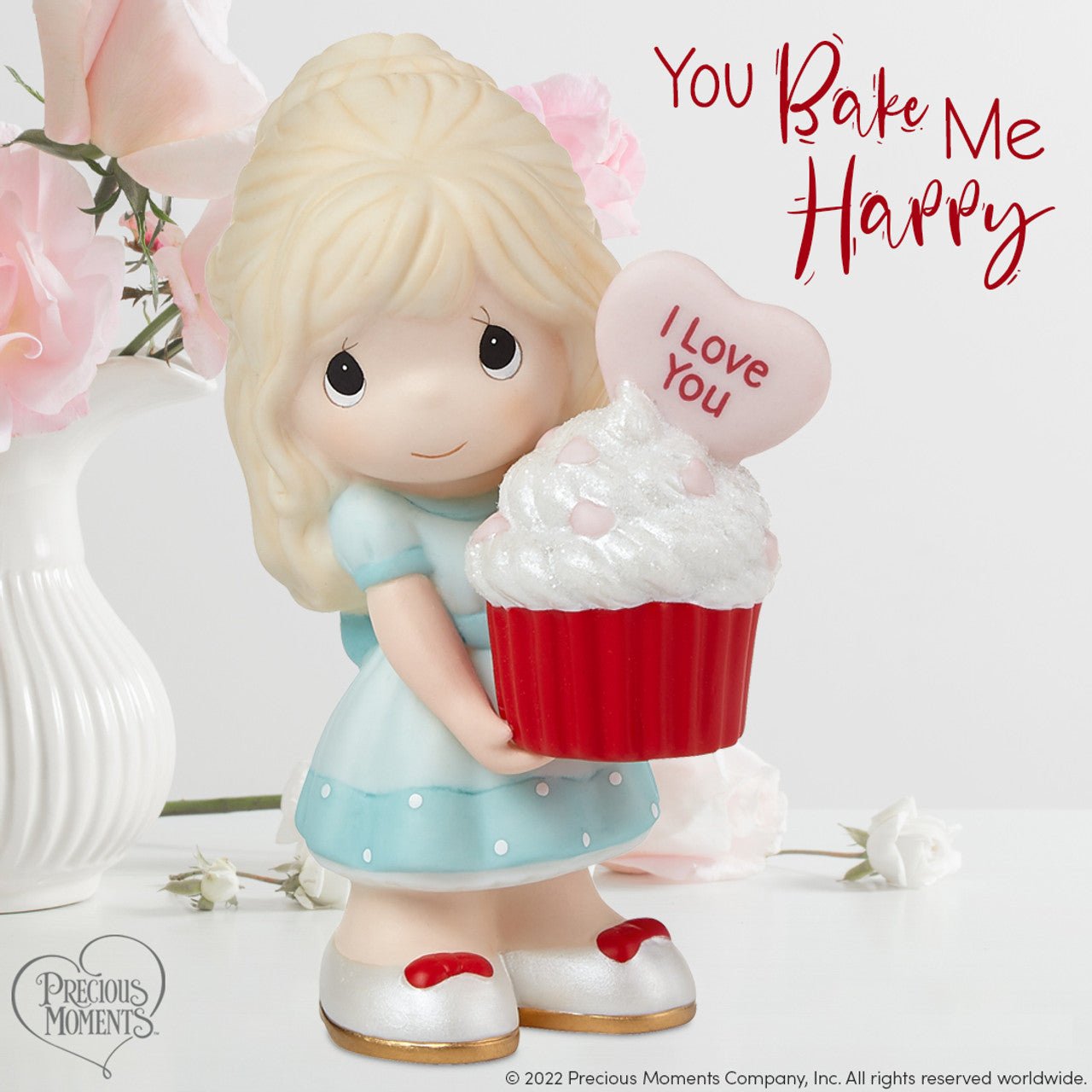 Girl Holding Red Velvet Cupcake Figurine - Blonde