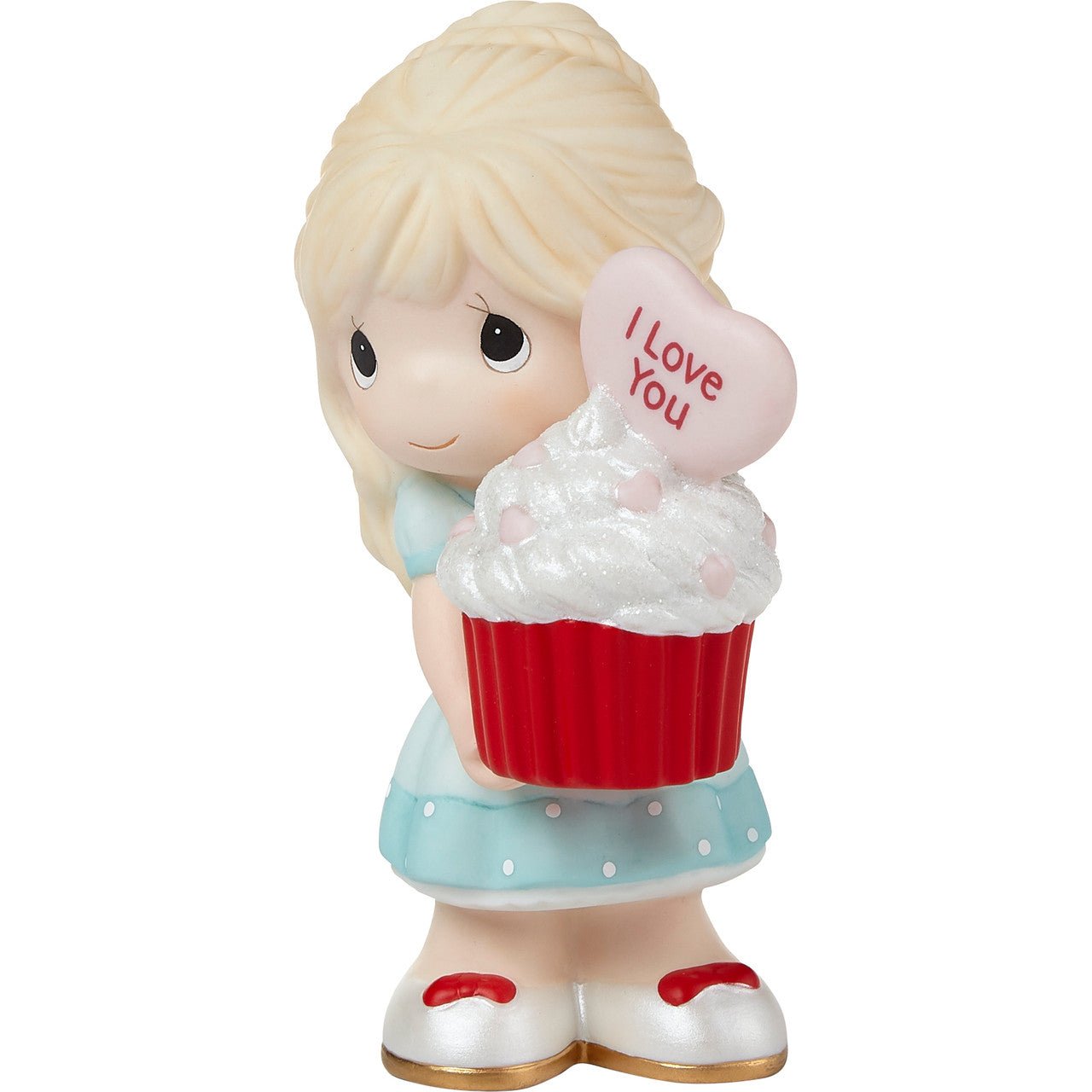 Girl Holding Red Velvet Cupcake Figurine - Blonde
