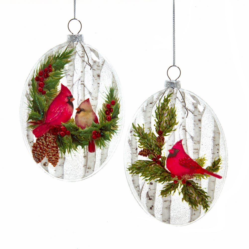 Glass Cardinal Ornaments, Set of 2