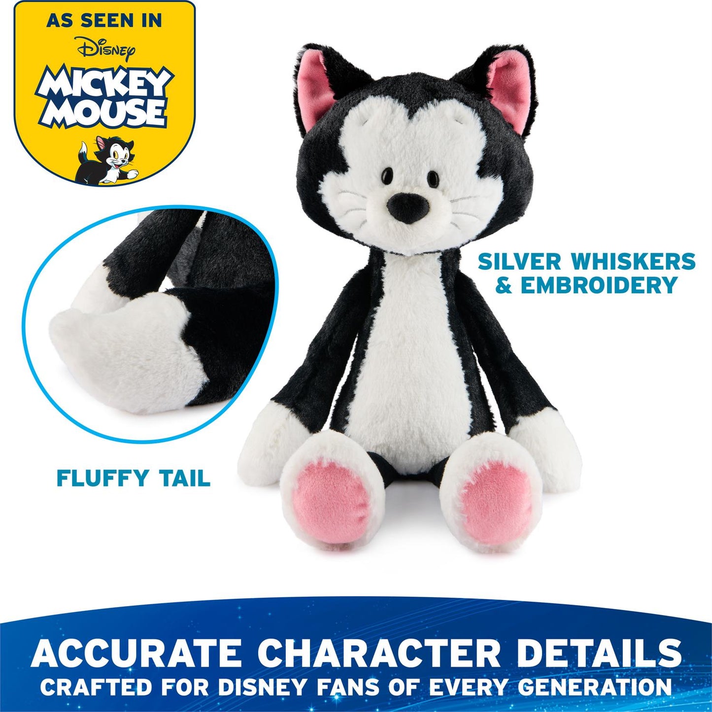 Gund Disney, Pinocchio, Figaro Cat Toothpick Plush, Black, 15”