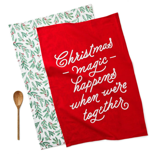 Hallmark Christmas Tea Towels and Wooden Spoon, Set of 3