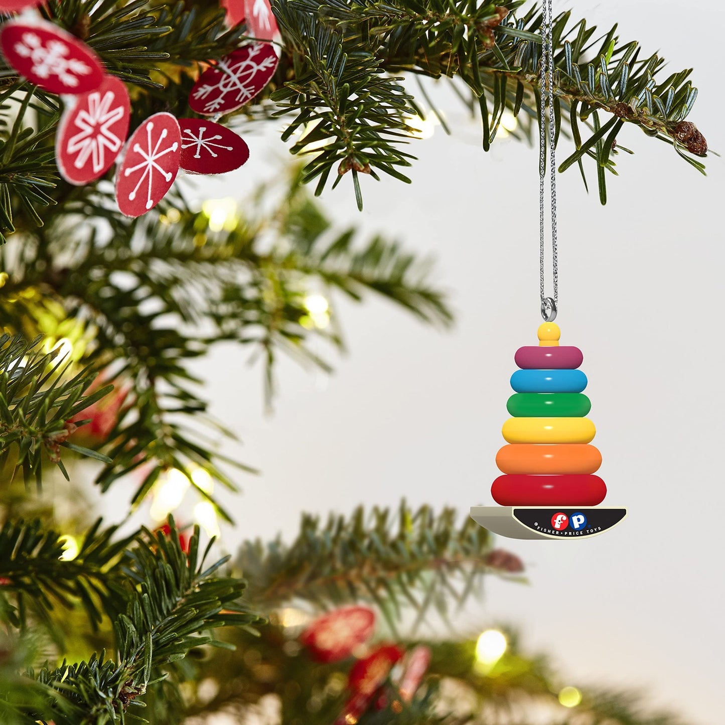 Hallmark Keepsake 0.875" Miniature Christmas Ornament 2021, Fisher - Price Rock - a - Stack Toy, Mini