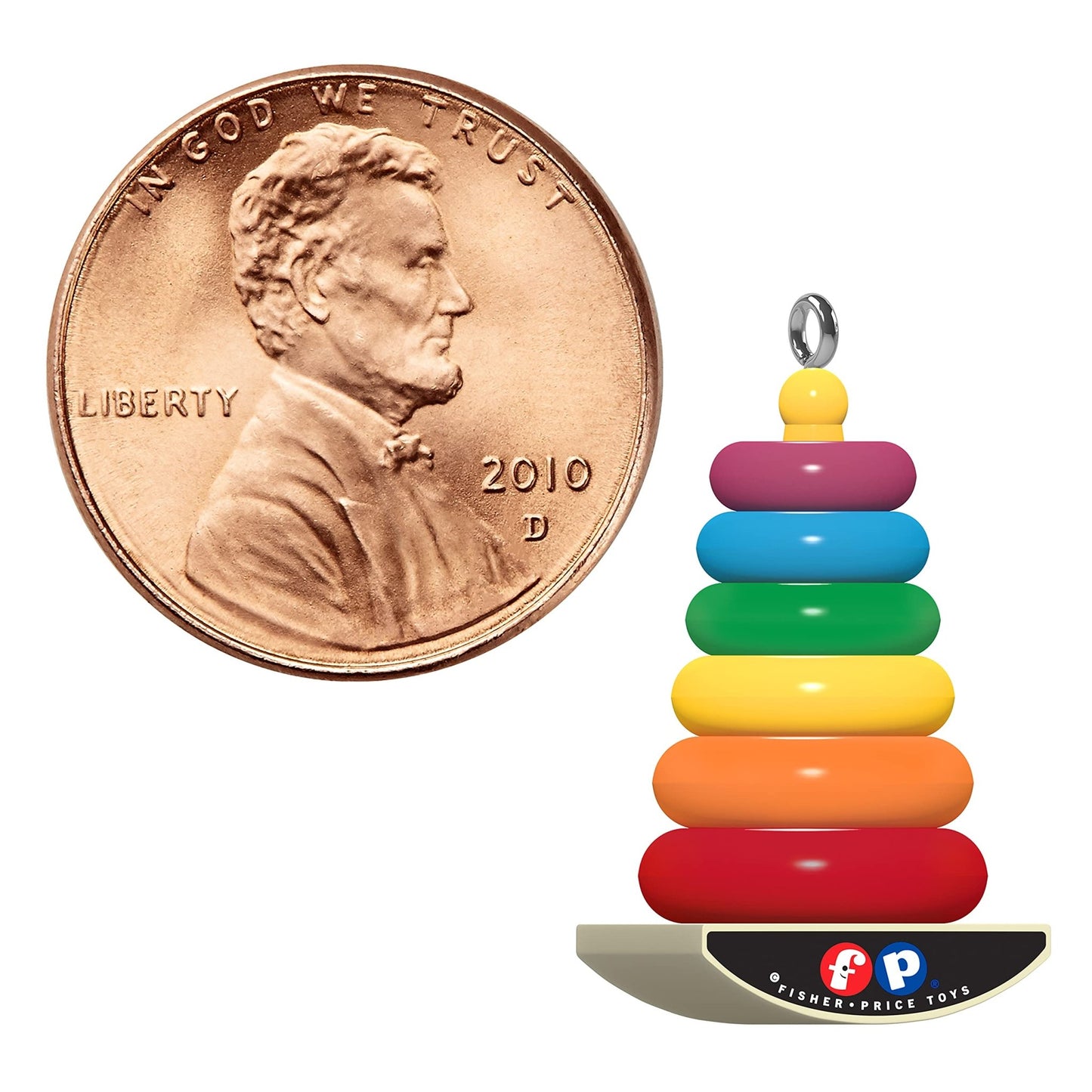 Hallmark Keepsake 0.875" Miniature Christmas Ornament 2021, Fisher - Price Rock - a - Stack Toy, Mini