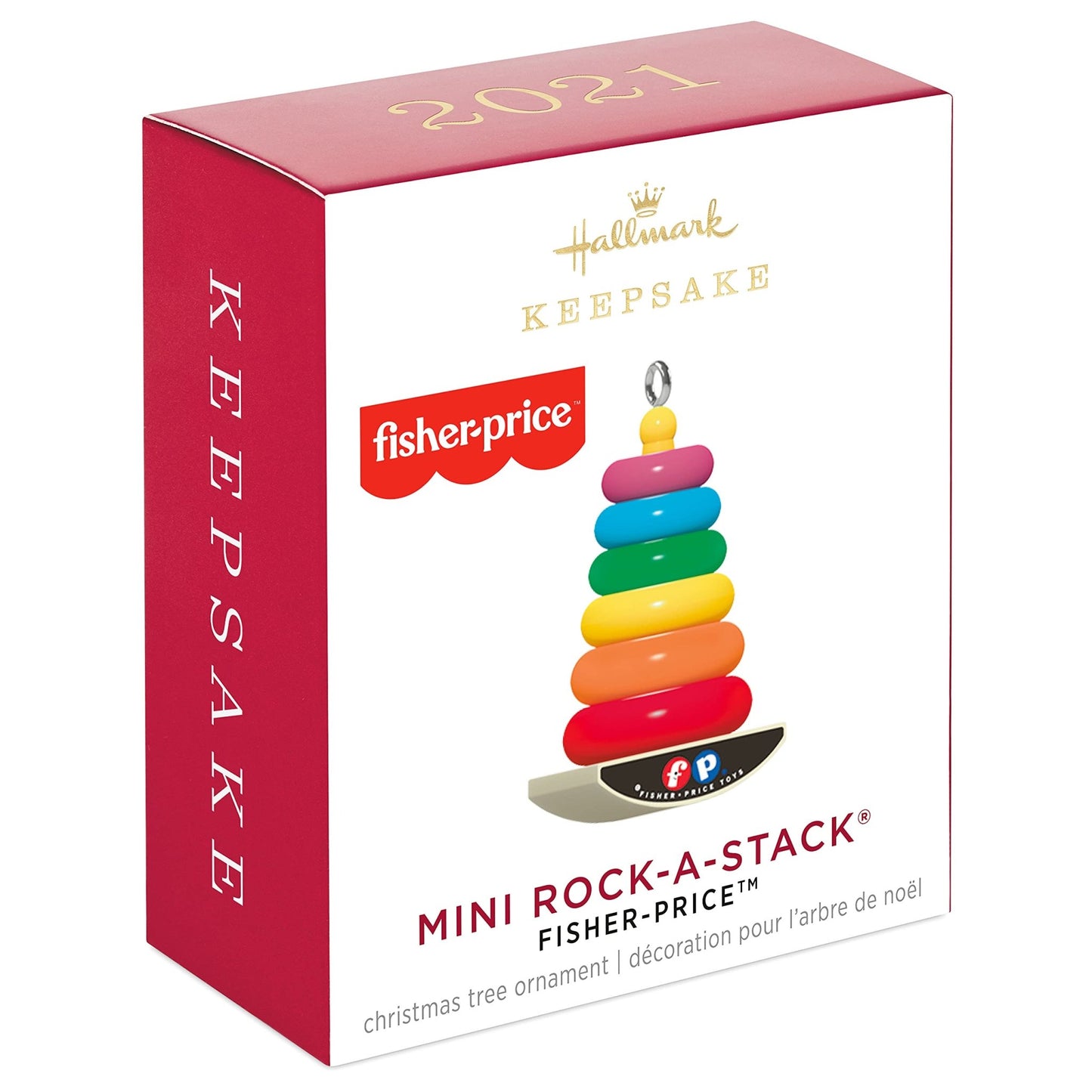 Hallmark Keepsake 0.875" Miniature Christmas Ornament 2021, Fisher - Price Rock - a - Stack Toy, Mini