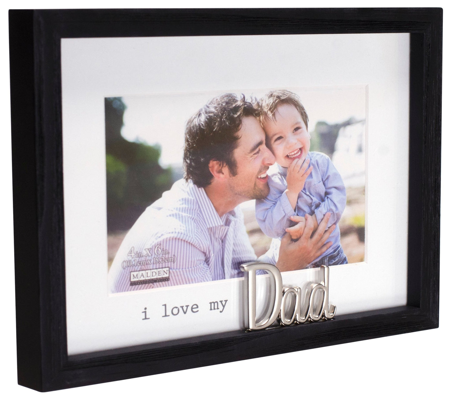 I Love My Dad Rustic Matted Picture Frame with Metal Word Attachment Holds 4"x6" Photo