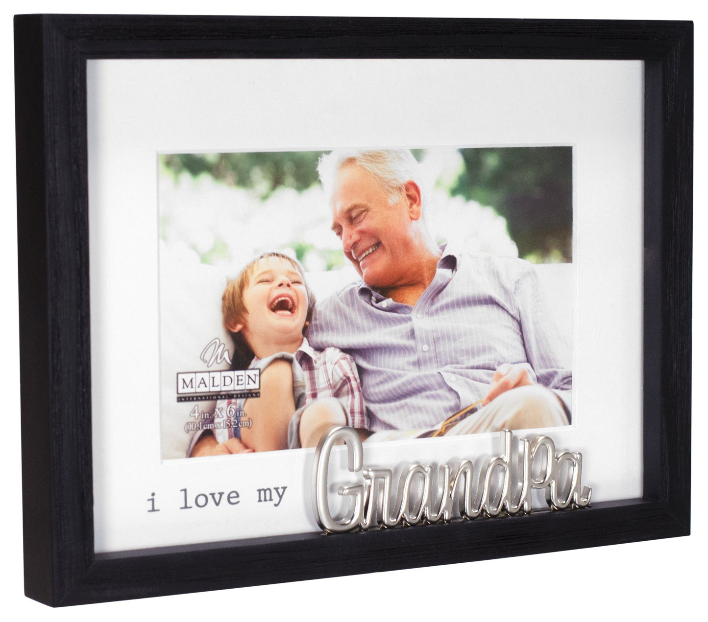 I Love My Grandpa Rustic Matted Picture Frame with Metal Word Attachment Holds 4"x6" Photo