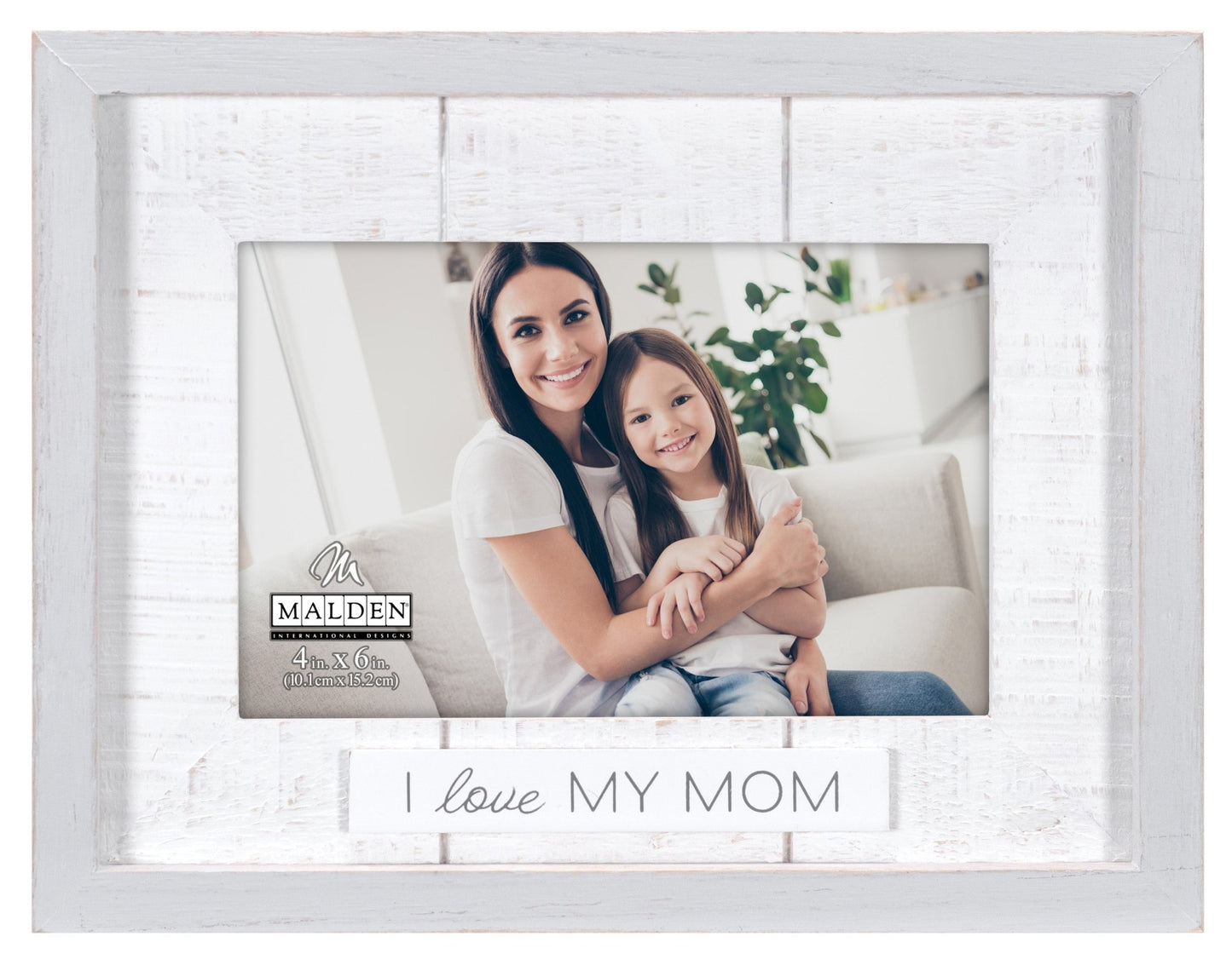 I Love My Mom Rustic Matted Picture Frame with Plaque Attachment Holds 4"x6" Photo