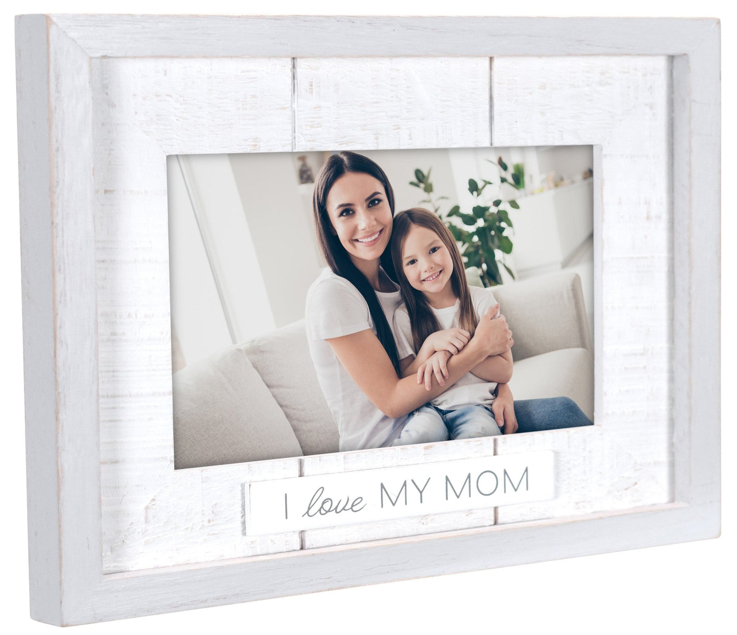 I Love My Mom Rustic Matted Picture Frame with Plaque Attachment Holds 4"x6" Photo