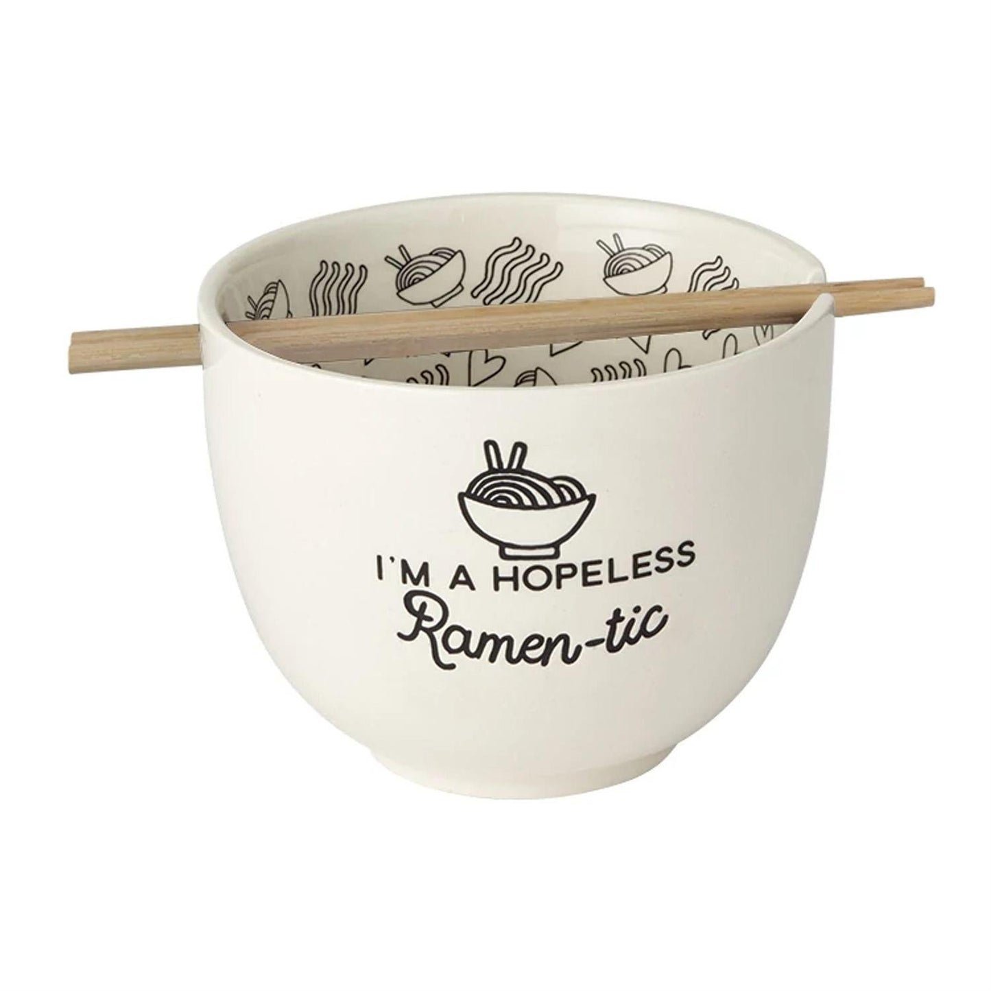 "I'm a Hopeless Ramen-Tic" Ramen Bowl and Chopsticks Set, 5.25"