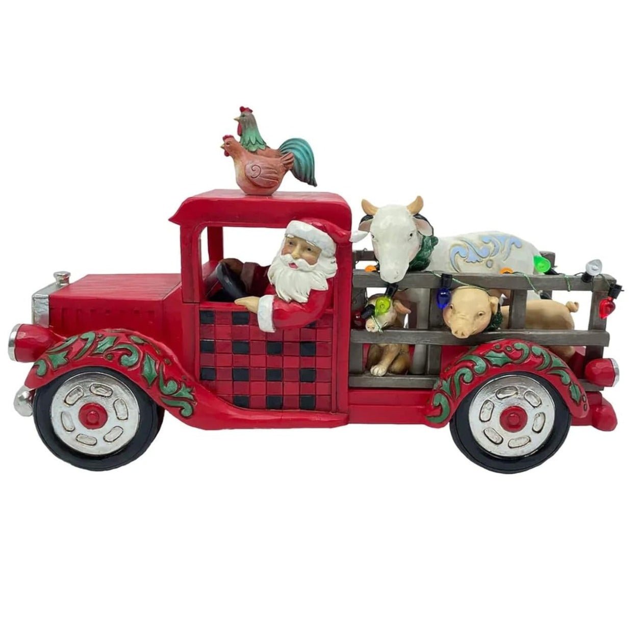 Jim Shore Country Christmas Cargo Santa Driving Red Plaid Farmhouse Truck Figurine