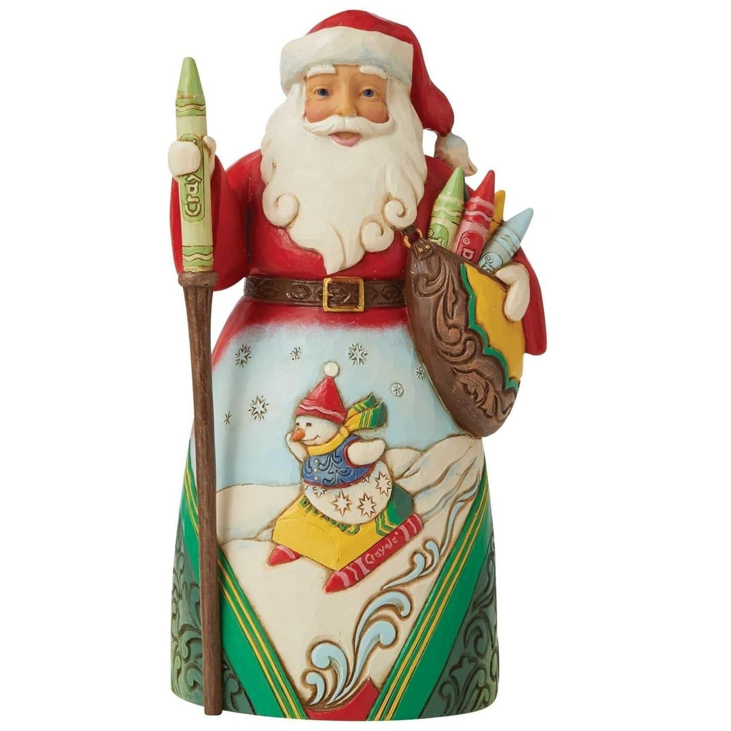 Jim Shore Crayola Santa with Sled Scene Christmas Figurine, 7" H