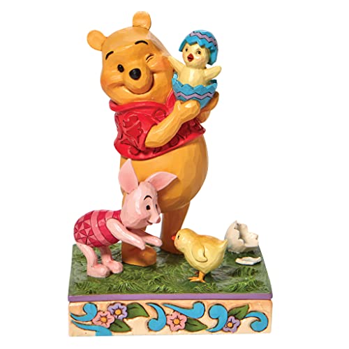Jim Shore Disney Traditions Winnie The Pooh and Piglet Holding a Chick Easter Figurine, 5.71"