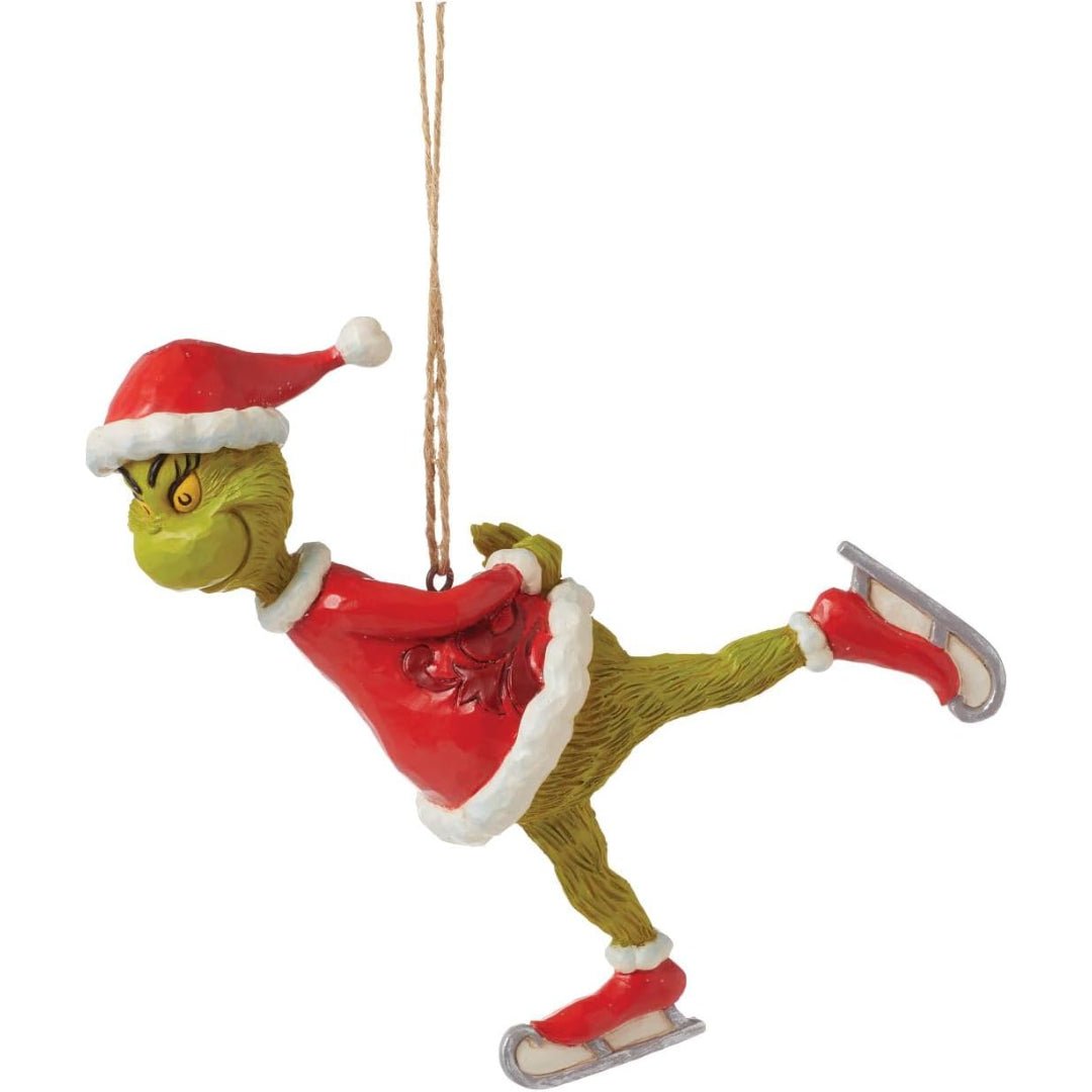 Jim Shore Dr. Seuss Santa Grinch Ice Skating Hanging Ornament, 4.75"