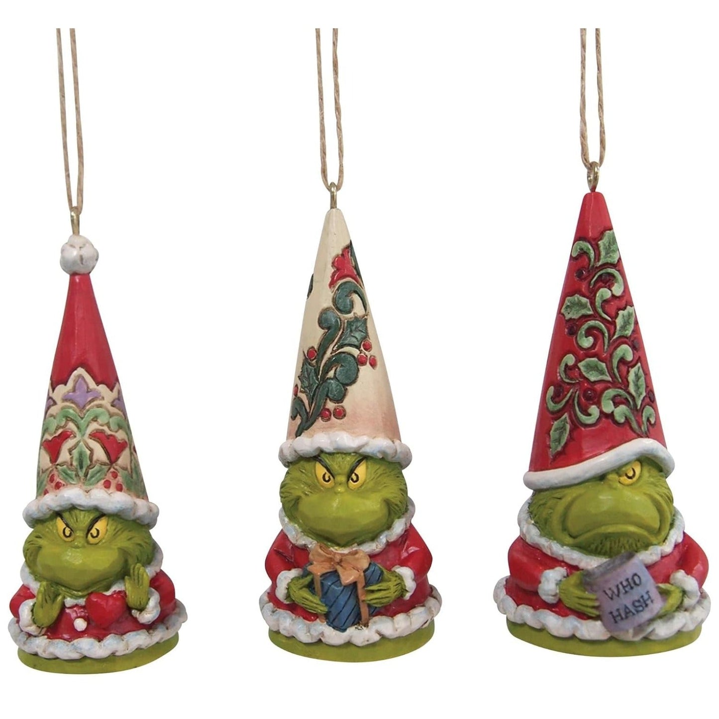 Jim Shore Dr. Seuss The Grinch Gnomes Hanging Ornament Set, 3.375 Inch