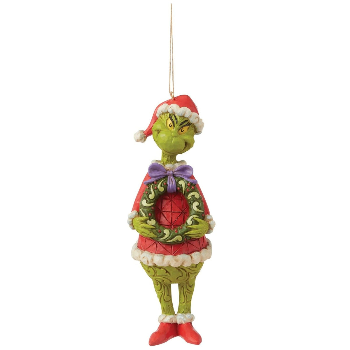 Jim Shore Dr. Seuss The Grinch Holding Wreath Hanging Ornament, 5.12"