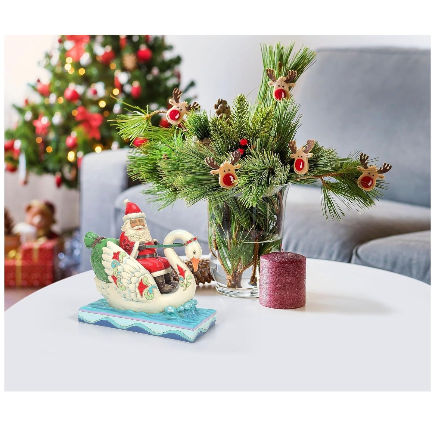 Jim Shore Heartwood Creek Santa Riding a Swan Figurine, 6.89 Inch