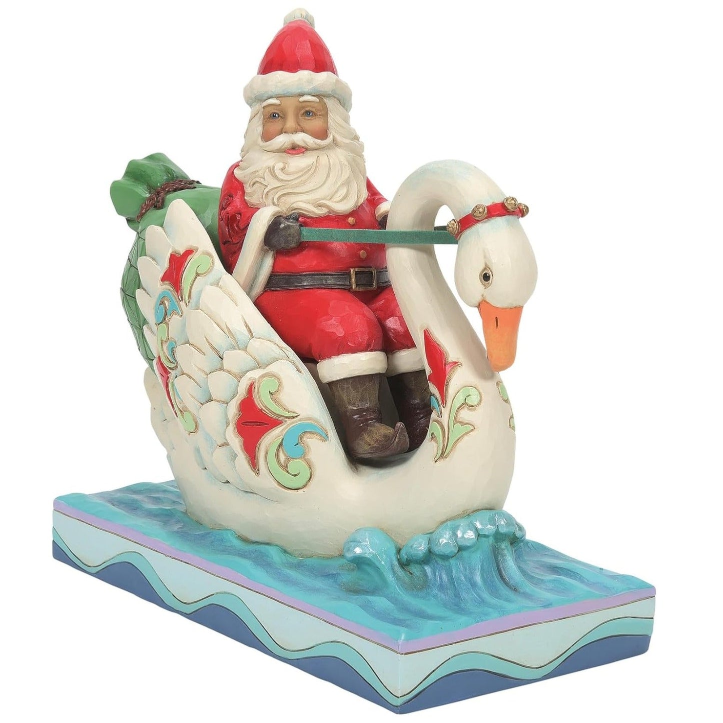 Jim Shore Heartwood Creek Santa Riding a Swan Figurine, 6.89 Inch