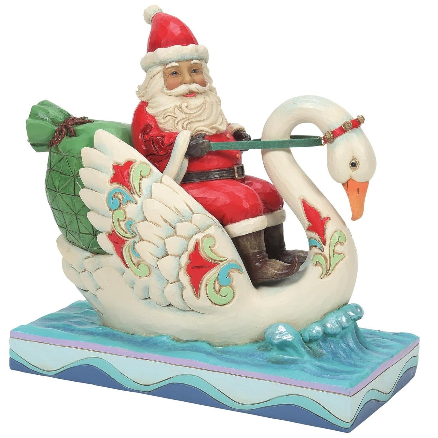 Jim Shore Heartwood Creek Santa Riding a Swan Figurine, 6.89 Inch