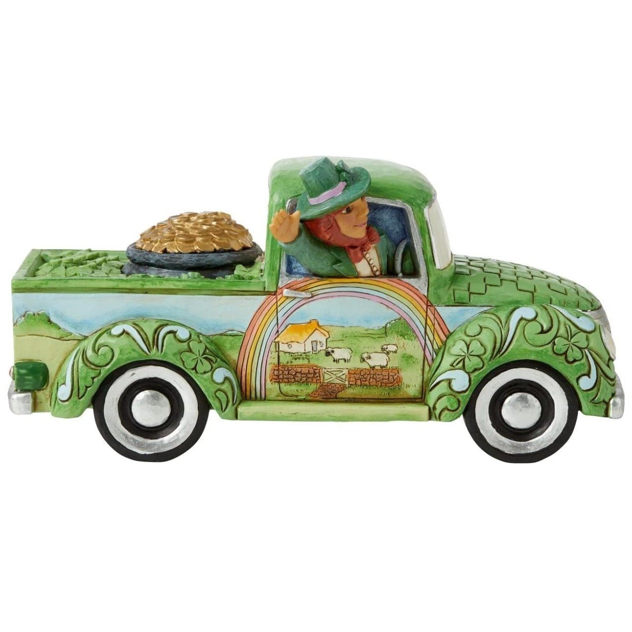 Jim Shore "Truckload Of Luck" Leprechaun in Green Truck Figurine, 7.48"