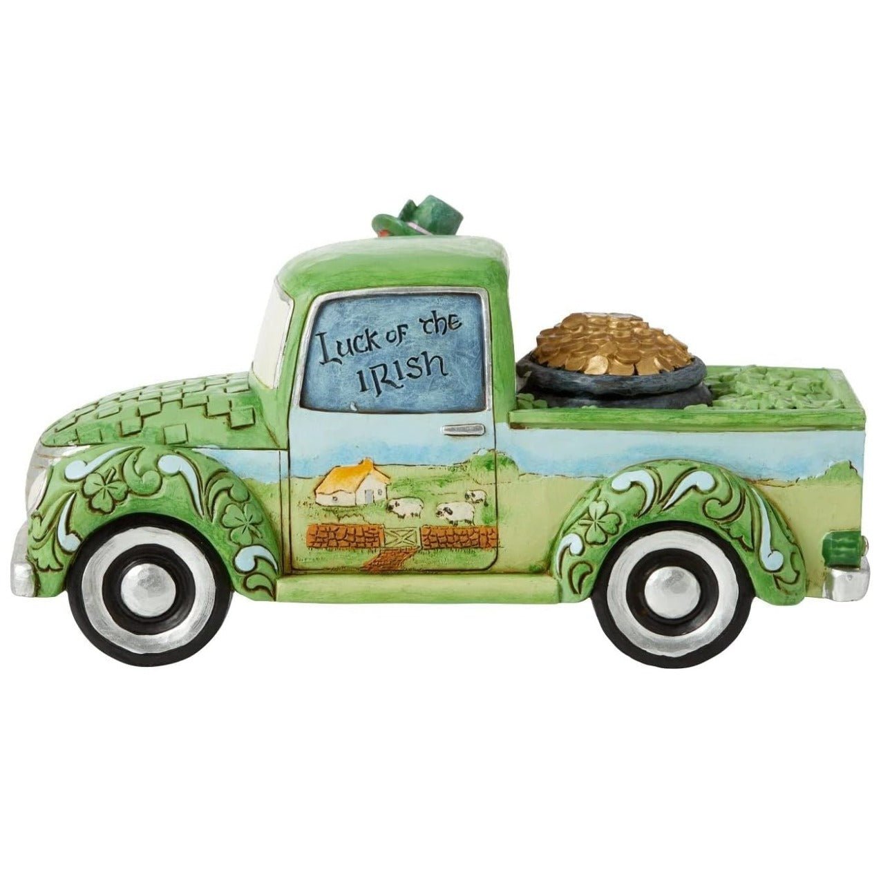 Jim Shore "Truckload Of Luck" Leprechaun in Green Truck Figurine, 7.48"