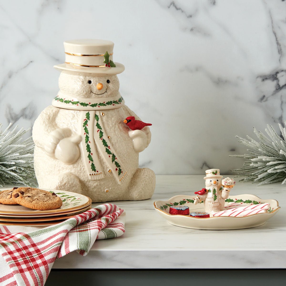 Lenox Happy Holly Days Snowman Cookie Jar