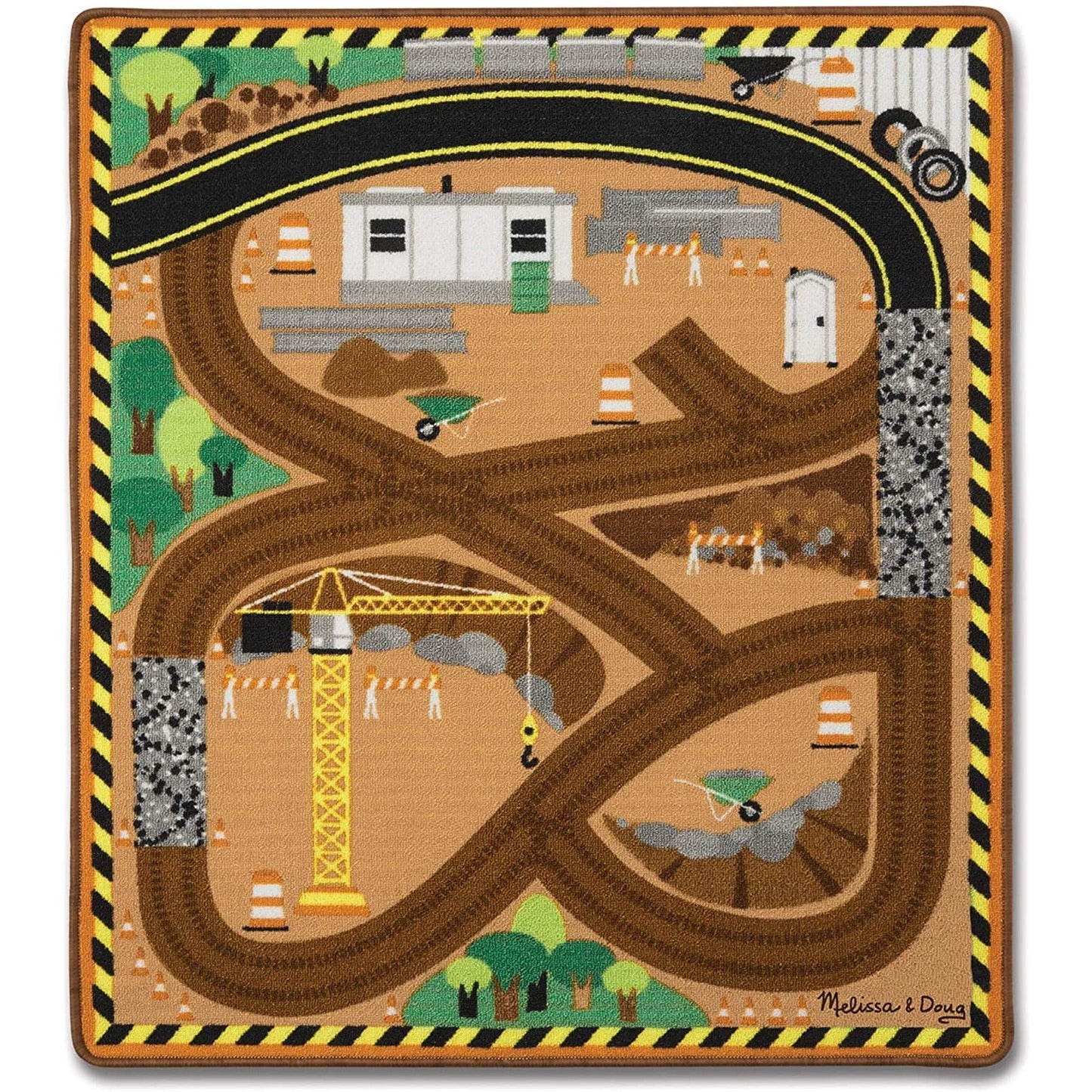 Melissa & Doug Round the Construction Zone Work Site Rug With 3 Wooden Trucks
