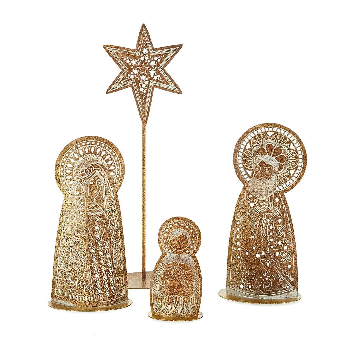 Pierced Metal Holy Family Nativity Set of 4