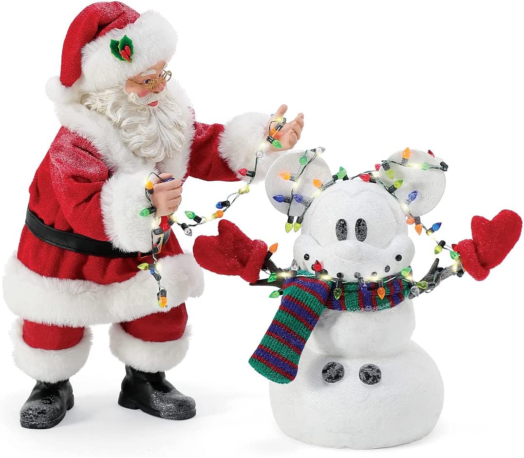 Possible Dreams Santa and Snowman Mickey Mouse Creating Magic Lit Figurine Set, 10 Inch