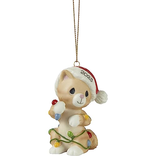 Tangled in Christmas Fun 2023 Dated Cat Bisque Porcelain Ornament