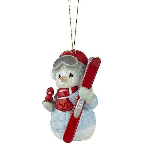 ‘Tis The Ski-Son to Be Jolly Annual Snowman Bisque Porcelain Ornament