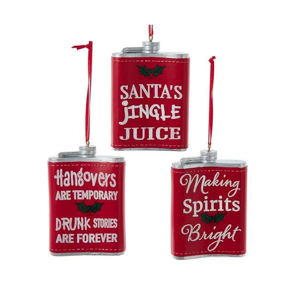 Whiskey Flask With Words Ornaments, Set of 3
