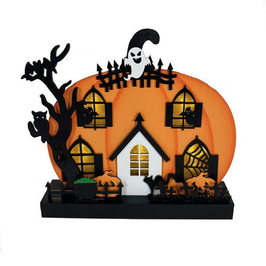 Wide Light - Up Pumpkin House Tabletop Décor